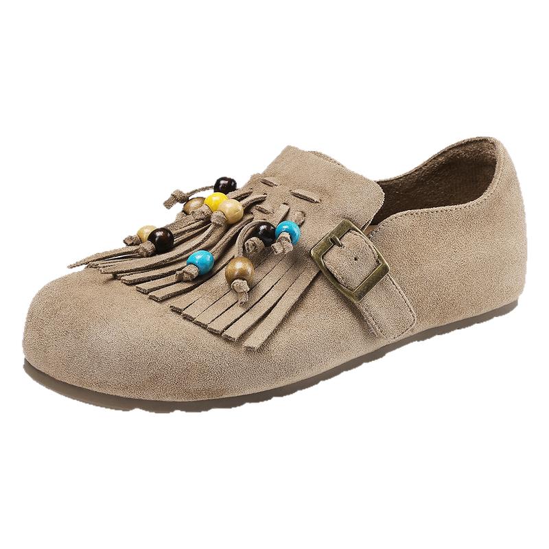 达芙妮全包勃肯女鞋子2025新款流苏平底单鞋软底博肯女士女款软底