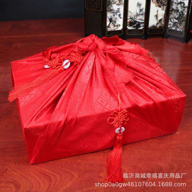 批发结婚用品新娘陪嫁婚庆嫁妆包裹喜包袱红色皮包袱盆用品加大布