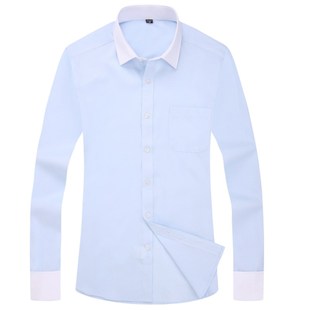 春季商务法式衬衫男长袖修身免烫白领蓝色提花衬衣袖扣寸衫职业装