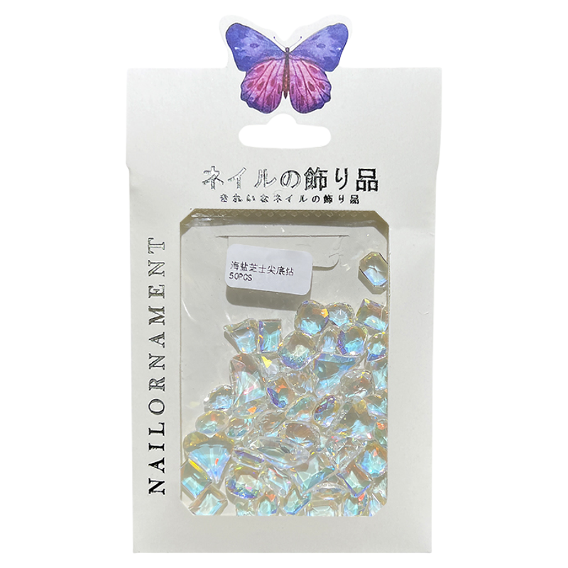 冰透美甲尖底幻彩异形透底钻