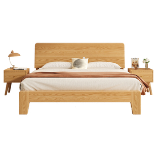 全实木床简约现代1米8双人床架主卧民宿家用1.5单人1.2橡木经济型