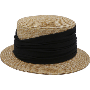 Lion~ 一静一动 原创肌理感棉麻褶皱设计平檐平顶麦秆草帽遮阳帽