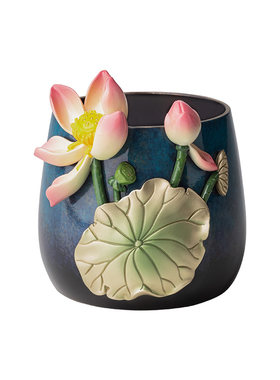 铜师傅《荷花笔筒》铜摆件