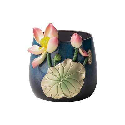铜师傅《荷花笔筒》铜摆件