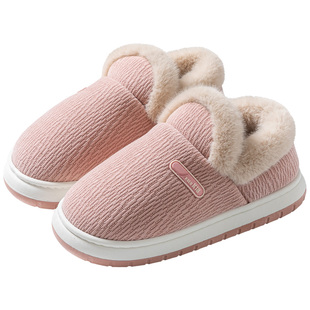 简约棉鞋女冬季加绒加厚保暖月子鞋家居外穿防滑厚底包跟棉拖鞋男