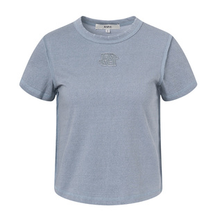 RAIVE复古字母T恤2026春季新款女圆领纯色正肩打底基础款logo短袖