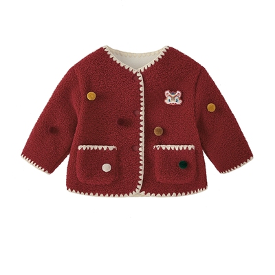 [保暖锁温]毛绒外套女童小童秋冬宝宝红色上衣婴幼儿外套儿童风衣