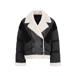 MARYLING玛俪琳冬季新品黑白撞色皮毛一体羽绒服A1DHW96240