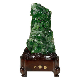 玉说和田玉小山子摆件男款满绿碧玉山居图富贵山居玉石摆件附证书