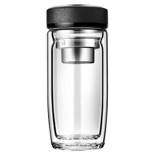 大容量加厚双层玻璃杯家用耐高温泡茶水分离隔热带盖水杯男女定制