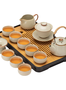 米黄汝窑茶壶茶杯轻奢高档茶具