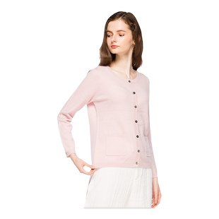 圣雪绒100%纯羊绒衫女圆领纯色简约百搭基本款针织开衫修身打底衫