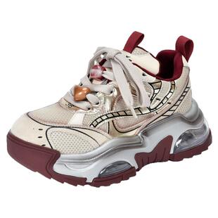 四起哥2026春秋新款磨砂牛皮老爹鞋女手工真皮轻奢气垫运动鞋女潮