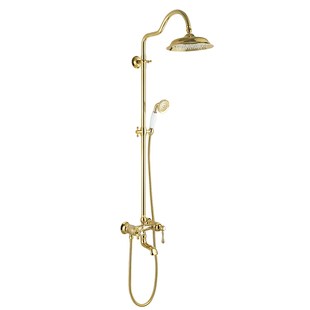 金色花洒复古风格全铜主体陶瓷把手淋浴龙头英国维多利亚