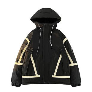 雪中飞2025冬新款男女潮流短款连帽羽绒服情侣中性拼接宽松保暖