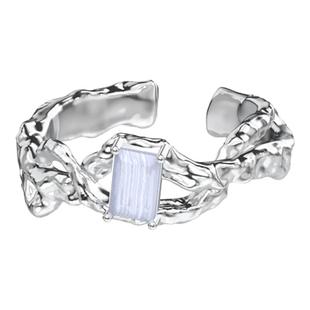 [新年礼物]OINICIO初印月震系列925银蓝纹玛瑙镂空戒指女情侣对戒