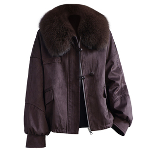 进口狐狸毛真皮草大衣女2025冬小个子原创显瘦毛领鹅绒羽绒服外套