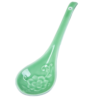 家用大号长柄大勺子青瓷餐具复古龙泉陶瓷饭店用餐厅分汤匙盛汤勺
