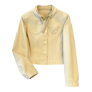 超火小个子短款蓝色小立领pu皮衣外套女2026早春秋季新款洋气夹克