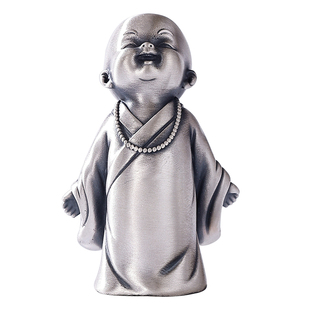 纯银茶宠可养999手工摆件如来佛像地藏王沙弥小和尚禅意茶桌茶玩