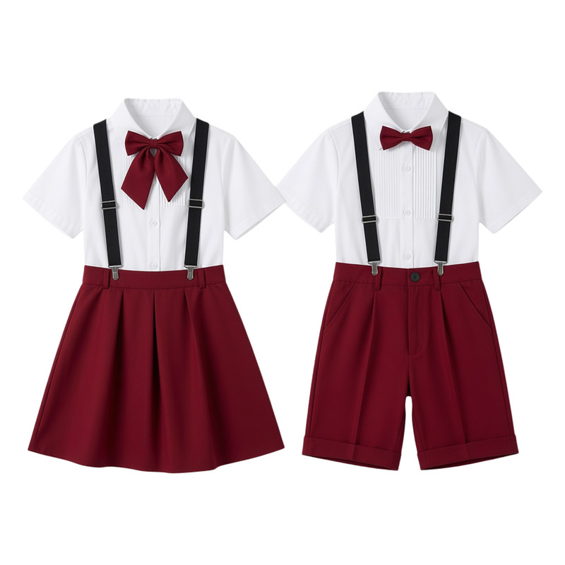 国庆儿童合唱演出背带裤男女童大合唱团中小学生诗歌朗诵表演服装