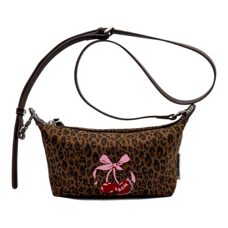 BLUETTY2026新款麂皮绒豹纹斜挎包手机包小众单肩磨砂小包包樱桃