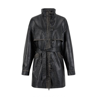 创世纪元【斑驳印记】秋季皮衣夹克外套女酷飒风新款大衣长款风衣