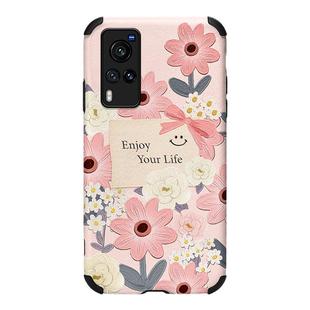花丛卡片适用vivox70手机壳x60pro款x50曲屏版新款x70pro+镜头全包防摔小羊皮原创小众清新网红ins风个性创意