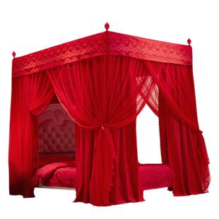 结婚蚊帐1.8m床婚房带遮光床帘全封闭三开门加密加厚欧式婚庆家用