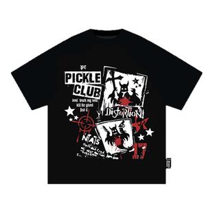 梁拌泡菜亚文化视觉系印花短袖嘻哈圆领T恤夏百搭宽松上衣男女