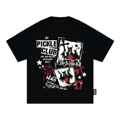 梁拌泡菜亚文化视觉系印花短袖嘻哈圆领T恤夏百搭宽松上衣男女