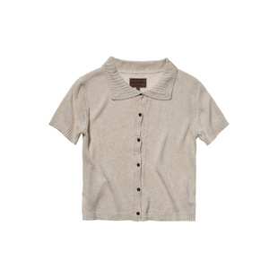 Cycle Document 天丝亚麻混纺/法式复古翻领显瘦短袖针织开衫女夏