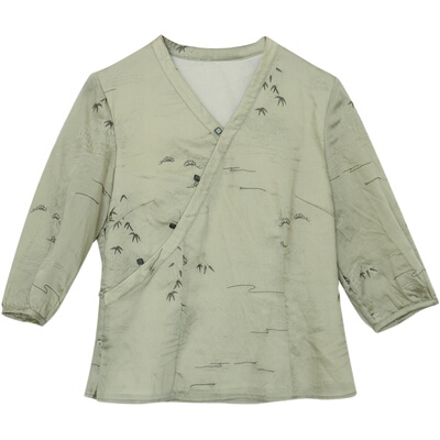 前世今生温婉中式交叠绣花衬衫