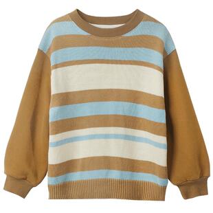 咕噜日记童装儿童条纹毛衣冬季新款男童圆领针织衫女童保暖内搭潮