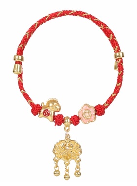 2026新年金色马年流苏红绳手链