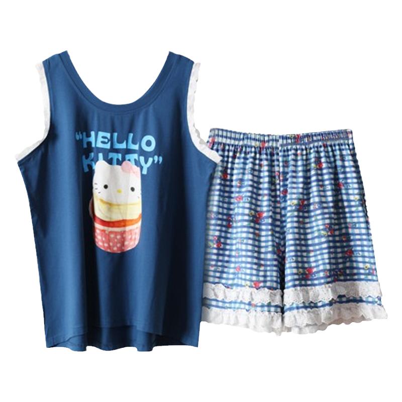 HEARMES 甜美碎花纯棉睡衣女款夏季薄款背心短裤休闲家居服可外穿