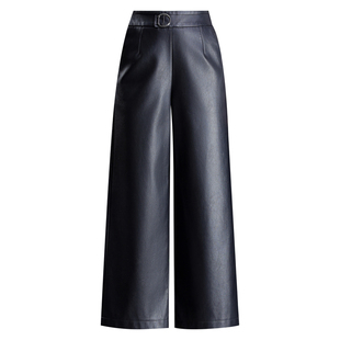 加绒皮裤女休闲八分裤秋冬新款小个子加厚直筒高腰显瘦宽松阔腿裤