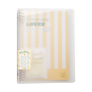 三年二班 小狗乐园不硌手活页本绑带金属加厚磨砂外壳防水insb5笔记本简约可拆卸扣环活页搭扣考研笔记本F