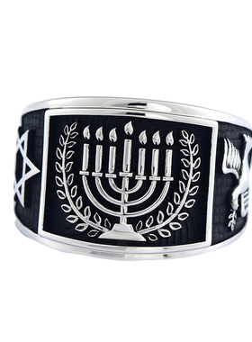 烛台和平鸽大卫星925银男士戒指