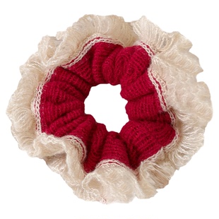 韩系秋冬绒边红色毛线大肠发圈女气质绑头发绳2025新款丸子头绳