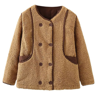 大码冬季双排扣羊羔绒棉服女加厚保暖胖妹妹宽松显瘦夹棉棉衣外套