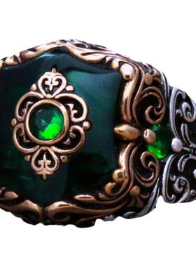 雕花戒指纯银绿色宝石复古中性