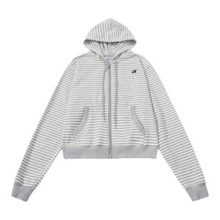 【现货】fletta bloom韩国aeae条纹复古宽松连帽字母刺绣卫衣