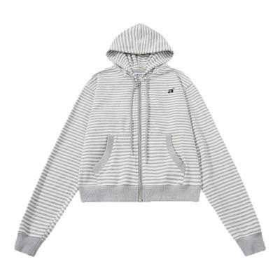 【现货】fletta bloom韩国aeae条纹复古宽松连帽字母刺绣卫衣