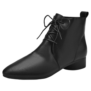 星期六尖头小短靴2025新款女士女款马丁女靴子皮靴踝靴秋冬季复古