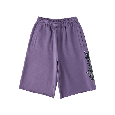 Randomevent刺绣七分裤七巧板贴布刺绣纯棉散口毛边卫裤