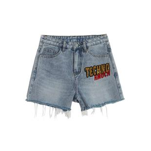 TCH潮牌大C短裤烫钻蓝色牛仔商场同款休闲短裤T66B218111