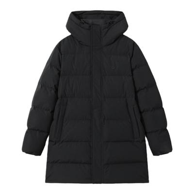 拓路者黑色中长款羽绒服男款冬季90鸭绒连帽加厚面包服羽绒衣外套