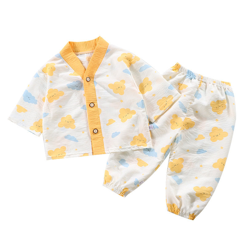 儿童家居服套装夏季男童女童开衫套装薄款宝宝休闲中大童空调服