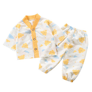儿童家居服套装夏季男童女童开衫套装薄款宝宝休闲中大童空调服